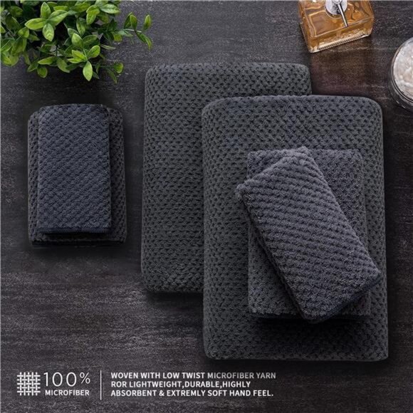 2 Pack-16"x31" Dark Gray Hand Towels Set Ultra Soft Cozy Towels 600 - Picture 6 of 7